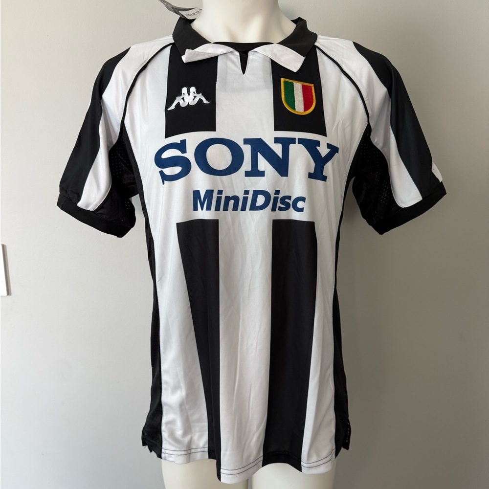 Kappa Black and White Striped Soccer Jersey with Sony MiniDisc Logo